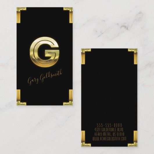 金ゴールドGイニシャル及び縁どビジネスカード 名刺 (正面/裏面)