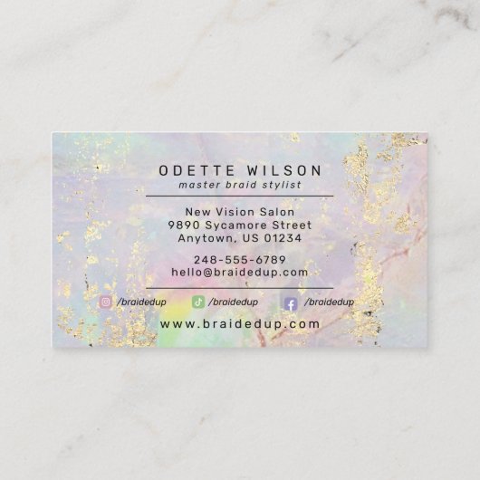 金ゴールドGemstone Braider Braid Stylist名刺 名刺 (裏面)