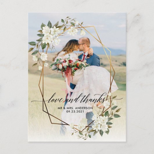 金ゴールドGeo Frame Magnolia Photo'結婚s Thank You ポストカード (正面)