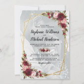 金ゴールドGeometric Burgundyフローラ結婚 Photo's 招待状 (正面)