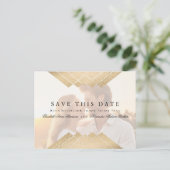 金ゴールドGeometric Gatsby Save The Date overlay Photo 案内ポストカード (スタンド正面)