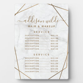 金ゴールドGeometric White Marble Price Listメニュー フォトプラーク