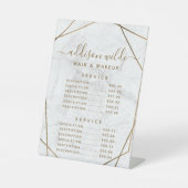 金ゴールドGeometric White Marble Price Listメニュー 台座サイン (正面)