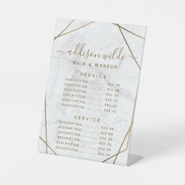 金ゴールドGeometric White Marble Price Listメニュー 台座サイン