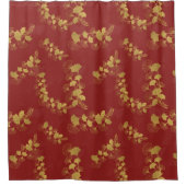 金ゴールドGingko Balboa離れの背景(濃い赤) シャワーカーテン (正面)