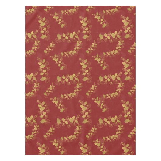 金ゴールドGingko Balboa離れの背景(濃い赤) テーブルクロス (正面)