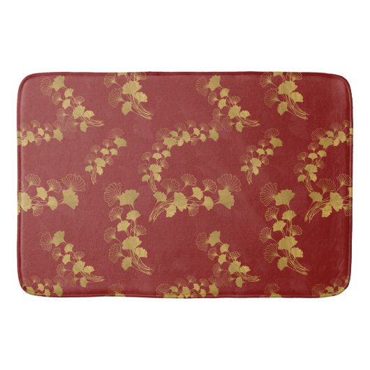 金ゴールドGingko Balboa離れの背景（濃い赤） バスマット (正面)