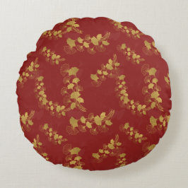 金ゴールドGingko Balboa離れの背景(濃い赤) ラウンドクッション