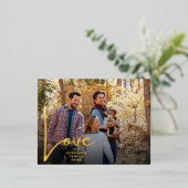 金ゴールドHAND 書 LOVE  happy holidays写真 箔シーズンポストカード (立ち正面)