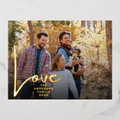 金ゴールドHAND 書 LOVE  happy holidays写真 箔シーズンポストカード (正面)