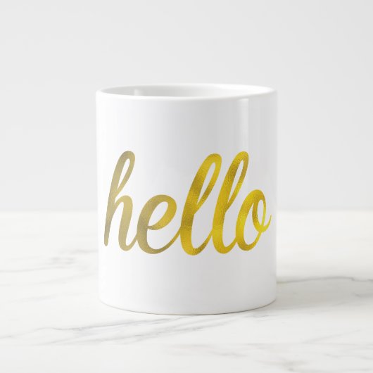 金ゴールドhelloタイポグラフィmag ジャンボコーヒーマグカップ (正面)