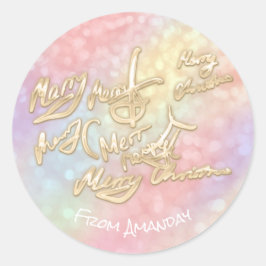 金ゴールドHolographic SparkからのMerry Christmasスクリプト ラウンドシール