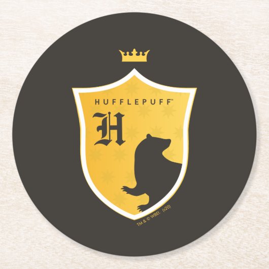金ゴールドHUFFLEPUFH™の輪郭付きクレスト ラウンドペーパーコースター (正面)