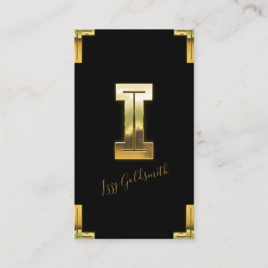 金ゴールドIイニシャル及び縁どビジネスカード 名刺 (正面)