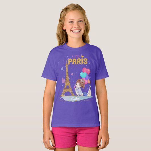 金ゴールドIラブパリエッフェルタワー  Tシャツ (正面フル)