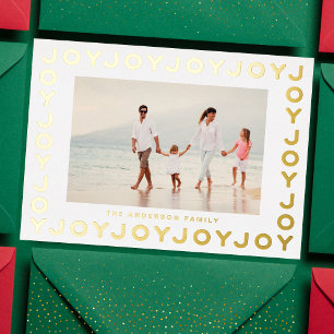 金ゴールドJOYクリスマスフォトホワイトフレーム 箔シーズンカード
