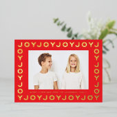 金ゴールドJOY JOYクリスマスフォトレッドフレーム 箔シーズンカード (立ち正面)