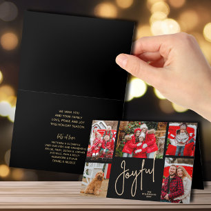金ゴールドJOYFUL 5写真折り畳みブラッククリスマス シーズンカード
