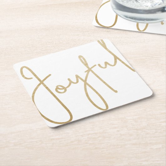 金ゴールドJOYFUL on White Chrimas スクエアペーパーコースター (アングル)