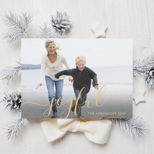 金ゴールドJoyful Script Holiday Photo Card シーズンカード