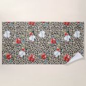 金ゴールドLeopard印刷フローラ ビーチタオル (正面)