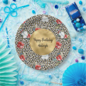 金ゴールドLeopard印刷フローラ ペーパープレート (パーティー)