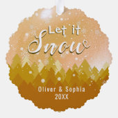 金ゴールドLet it Snow初めてのクリスマス写真 オーナメントカード (裏面)