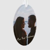 金ゴールドLet it Snow初めてのクリスマス写真 オーナメント (正面)