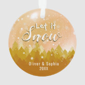 金ゴールドLet it Snow初めてのクリスマス写真 オーナメント (裏面)