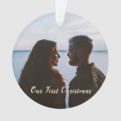 金ゴールドLet it Snow初めてのクリスマス写真 オーナメント (正面)