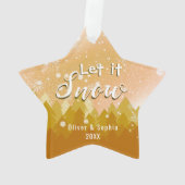 金ゴールドLet it Snow初めてのクリスマス写真 オーナメント (裏面)