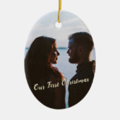 金ゴールドLet it Snow初めてのクリスマス写真 セラミックオーナメント (正面)