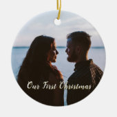 金ゴールドLet it Snow初めてのクリスマス写真 セラミックオーナメント (正面)