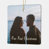 金ゴールドLet it Snow初めてのクリスマス写真 セラミックオーナメント (左)