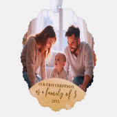 金ゴールドLet it Snow Photo 1st Christmas Family of 3 オーナメントカード (左)