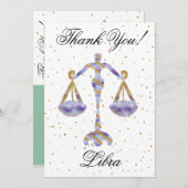 金ゴールドLibra 1st Birthday & Big Photoありがとう サンキューカード (正面/裏面)