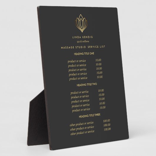 金ゴールドLotusロゴグレー |スパマッサージ価格 フォトプラーク (側面)