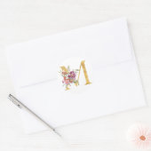 金ゴールドMONOGRAM文字Mと花 ラウンドシール (封筒)