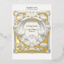 金ゴールド'nファーンモチーフアトリエ結婚ズ 箔招待状