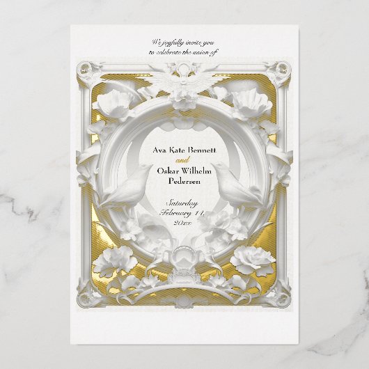 金ゴールド'nファーンモチーフアトリエ結婚ズ 箔招待状 (正面)