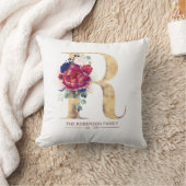 金ゴールドNモノグラムフローラブルゴーニュ赤とネイビーブルー クッション (ブランケット)