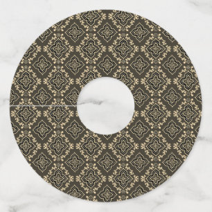 金ゴールドN茶色の幾何学的パターン/インディアンプリント ワイングラスタグ