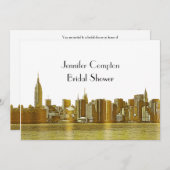 金ゴールドNYCスカイライン01エッチングWHTブライダルシャワー 招待状 (正面/裏面)