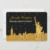 金ゴールドNYCスカイライン#2ブラックスタリーBGHブライダルシャワー 招待状 (正面)