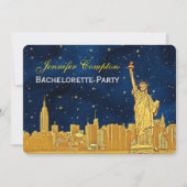 金ゴールドNYCスカイライン#2ブルースターリーBG Hブライダルシャワー 招待状 (正面)