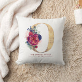 金ゴールドOモノグラムフローラブルゴーニュ赤とネイビーブルー クッション (ブランケット)