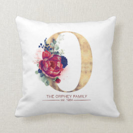 金ゴールドOモノグラムフローラブルゴーニュ赤とネイビーブルー クッション