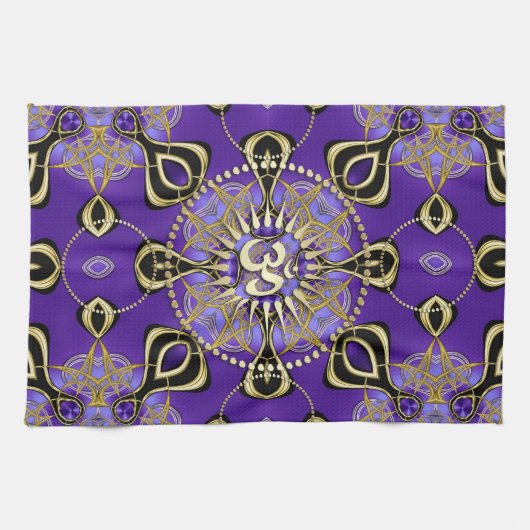 金ゴールドOMパープルゴアスカイズニューエイジホームデコール キッチンタオル (横)