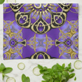 金ゴールドOMパープルマンダラマインドフルホームデコール キッチンタオル (折り畳み)