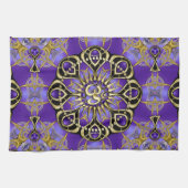 金ゴールドOMパープルマンダラマインドフルホームデコール キッチンタオル (横)